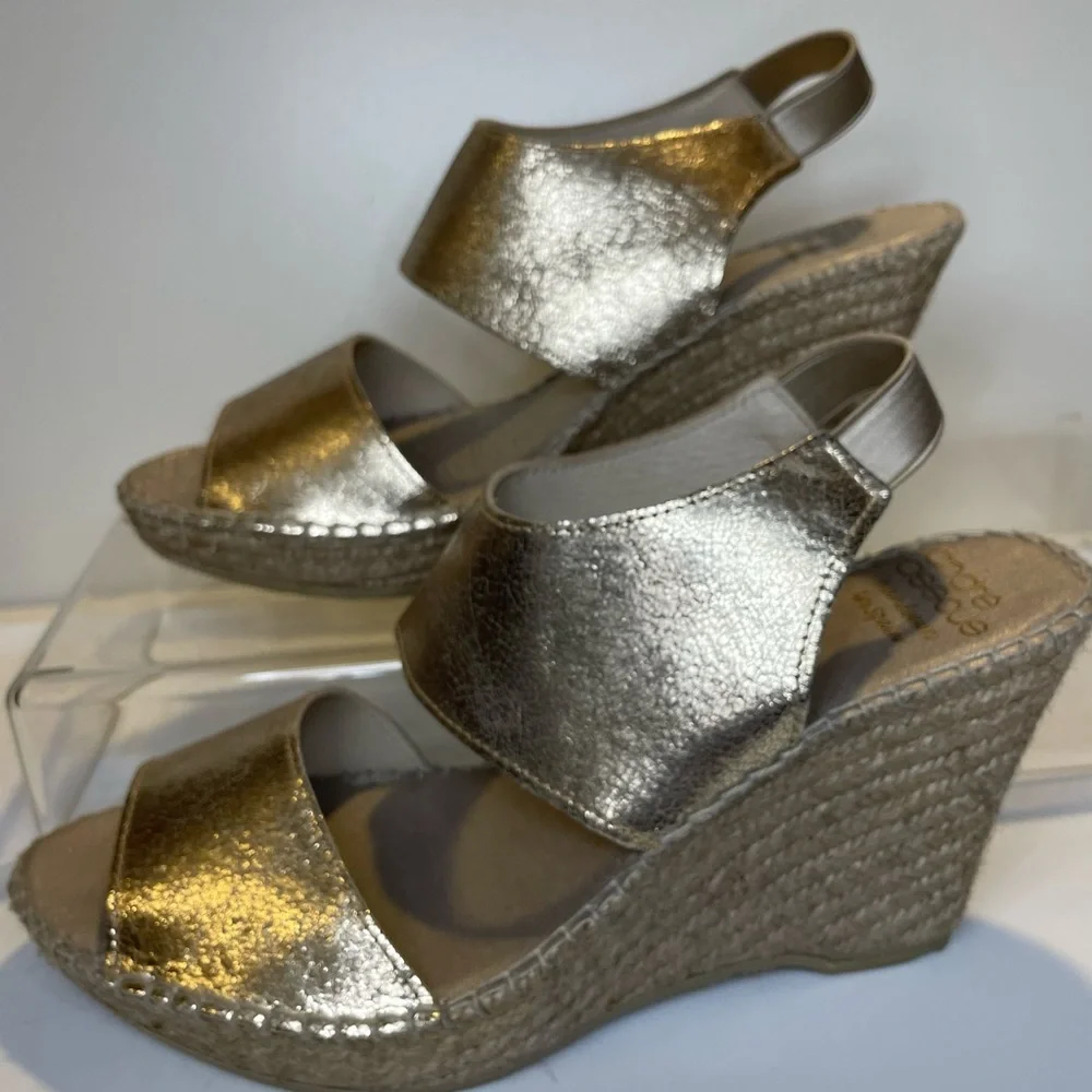 Andre Assous Metallic Platinum Rebecca Espadrille Platform Sandals Size 9.5